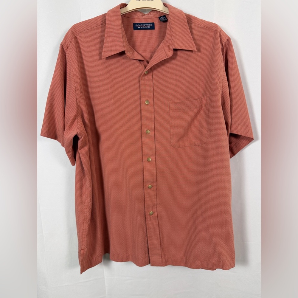 Roundtree & Yorke Men's Terracotta Button-Down Shirt W/ Front Pocket Size XL